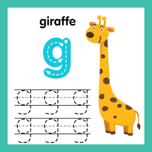 字母 G 运动与卡通词汇插图, 矢量