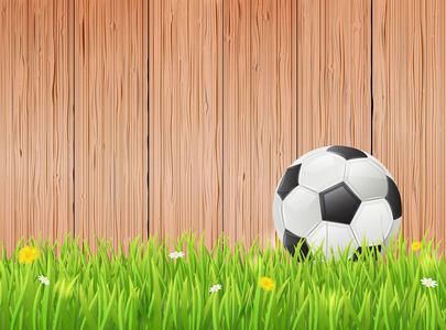 背景与木板和经典足球。矢量插图