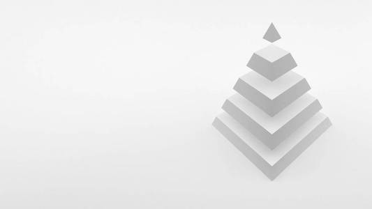 标志在白色背景白色金字塔由相等的水平的零件组成。3d 渲染