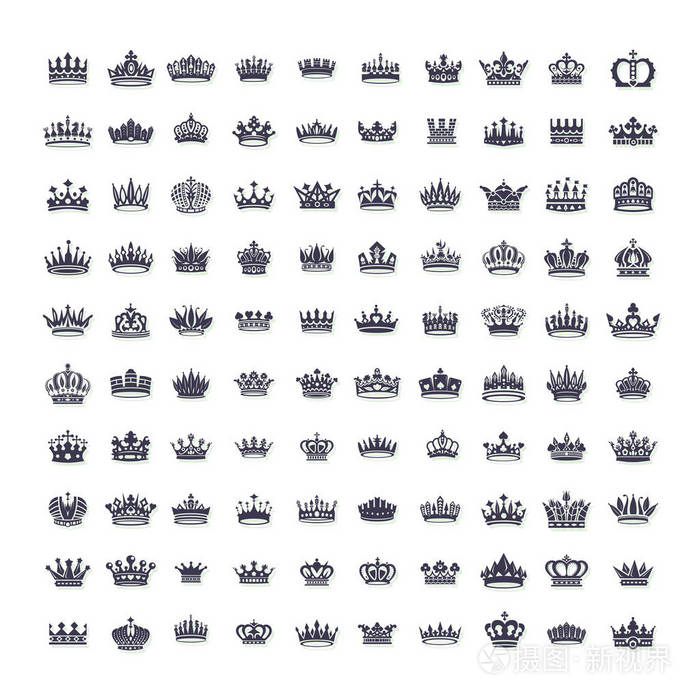 矢量的创造性的国王和王后冠符号或标志元素的集合.组的几何复古皇冠