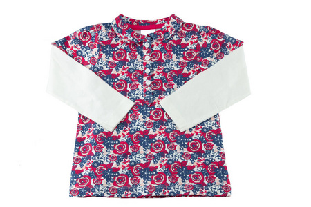 时尚的小女孩 t恤与花卉打印隔离白色。概念夏日时尚为孩子