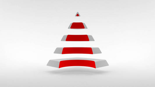 在白色背景上的标志, 白色的金字塔, 红色的颈部由相等的水平部分组成。3d 渲染