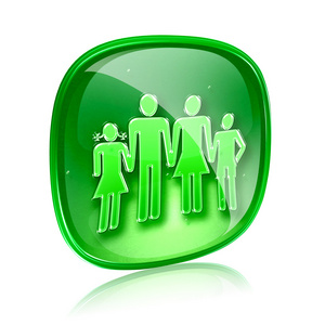家庭图标绿色玻璃，在白色背景上孤立