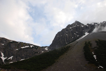 冰雪覆盖的岩石山坡风景景观