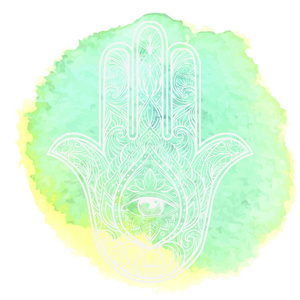 水彩水彩画和复活节彩蛋在白色的背景上装饰着花朵美丽的莲花花装饰