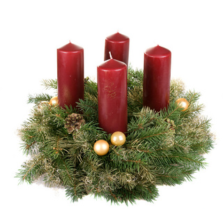 从冷杉 锥体和蜡烛圣诞装饰品
