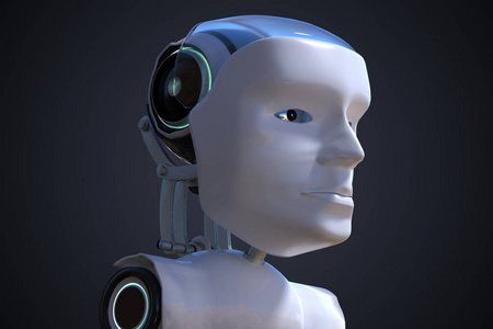 3d 渲染了机器人头部的插图。人工智能概念