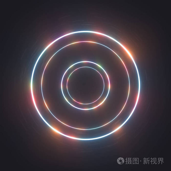 发光的光环在运动, 夜光霓虹灯在黑暗中盘旋.