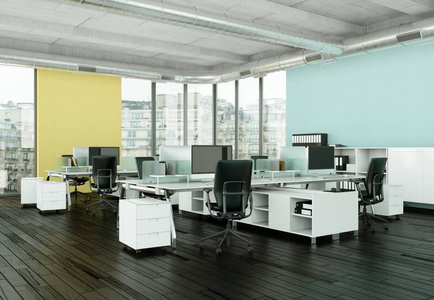现代大型办公室内设计3d 渲染