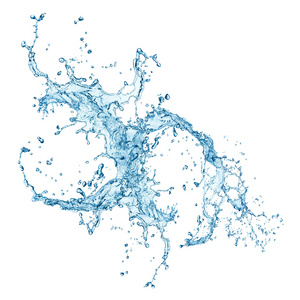 蓝色的水溅在白色背景上孤立