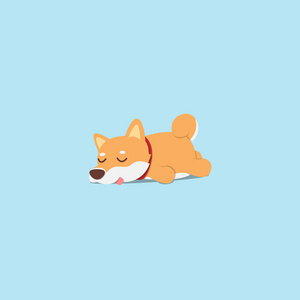 懒狗, 可爱的柴犬小狗睡觉图标, 平面设计, 矢量插图