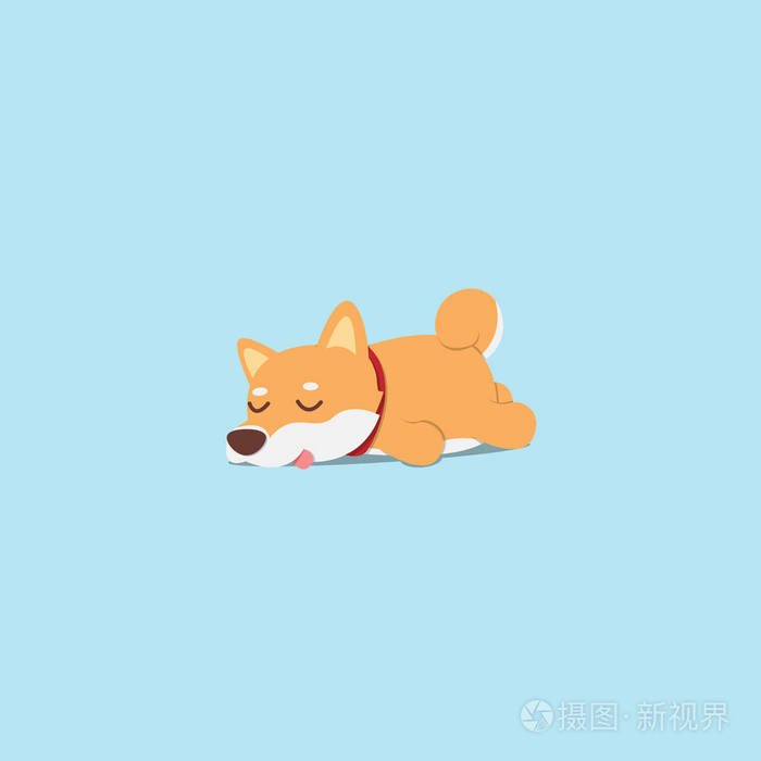 懒狗可爱的柴犬小狗睡觉图标平面设计矢量插图