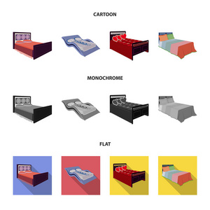 不同的床卡通, 平面, 单色图标在集合中进行设计。睡眠矢量等距符号股票 web 插图的家具