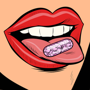 女人舌上的口服药片