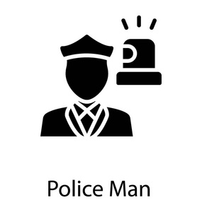 警员身穿制服连同警用警报器图标感应警务人员