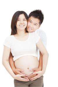 亚洲孕妇与丈夫白隔离