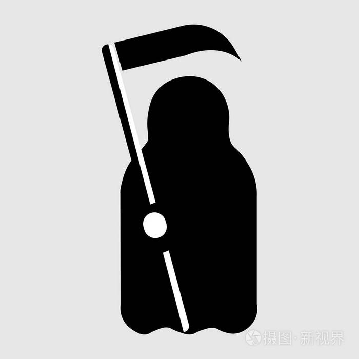 卡通死亡与镰刀图标.黑色和白色平面几何矢量图