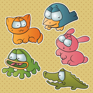 五个可爱的卡通矢量动物一组照片