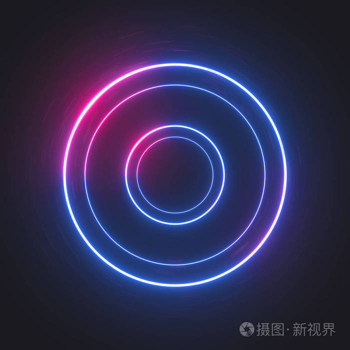 发光的光环在运动, 夜光霓虹灯在黑暗中盘旋.