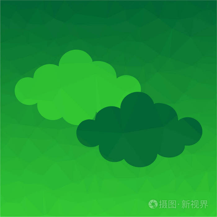 抽象多边形绿色背景与云。由三角形组成的图案
