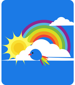 天空的彩虹 太阳 云彩和鸟的视图