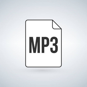 Mp3 图标, 标记为 Mp3 音乐音频格式文件类型图标, 在白色背景上隔离的矢量插图