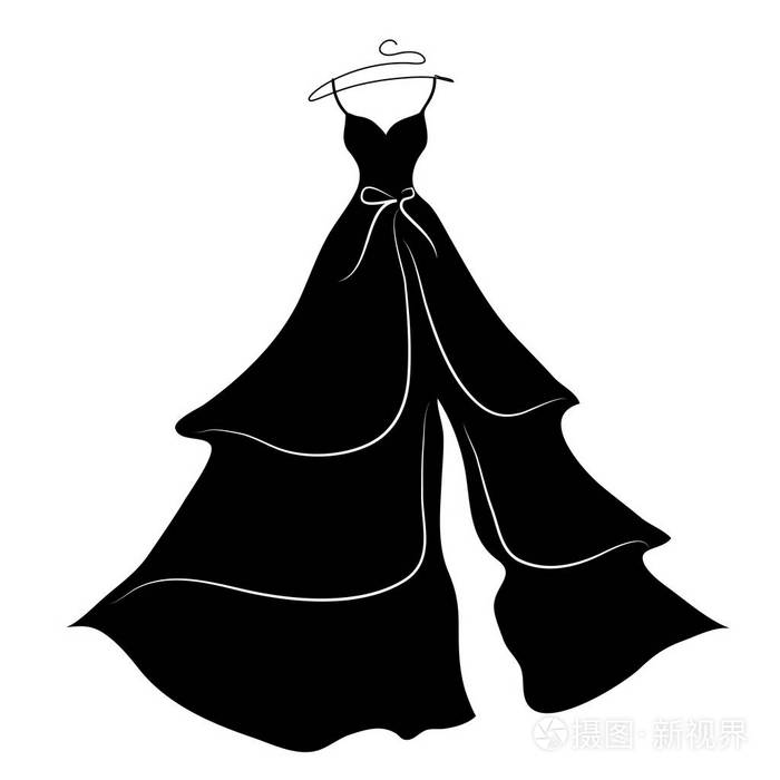 白色背景, 矢量, 插图的婚纱深色剪影