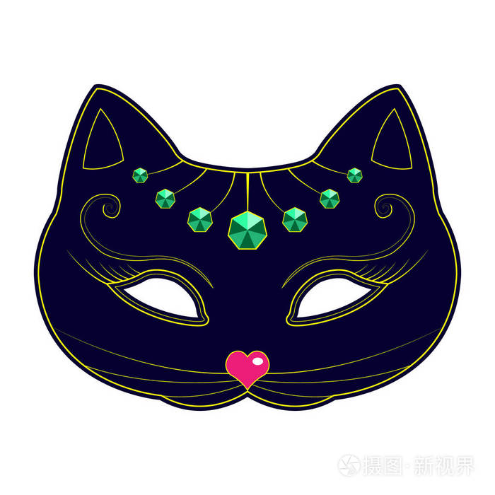 猫嘉年华面具, 白色背景化装舞会的猫面具