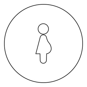 孕妇黑色图标圆圈轮廓矢量插图图像