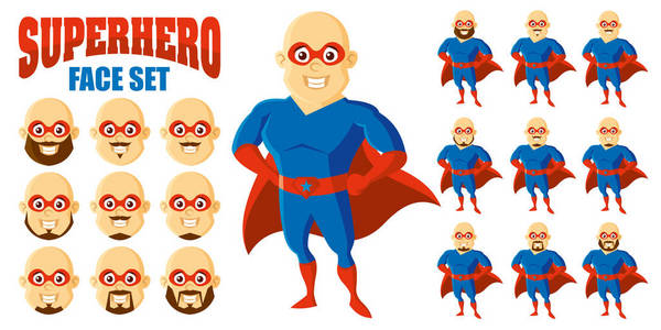 超级英雄面孔设置卡通人物
