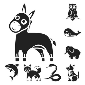 一个不切实际的动物黑色图标集合中的设计。玩具动物矢量符号股票网页插图