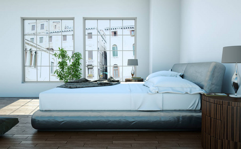配备特大床和现代装饰的现代卧室