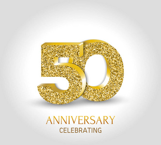 50周年纪念横幅。第五十周年纪念3d 黄金元素标志