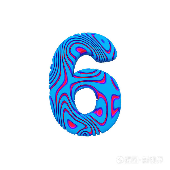 字母数字6.运动字体由蓝色大胆的标志.3d 渲染在白色背景下被隔离