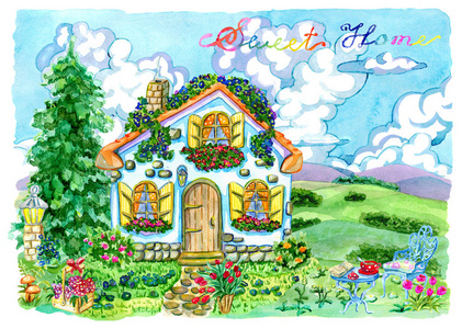 绘画美丽的房子图片