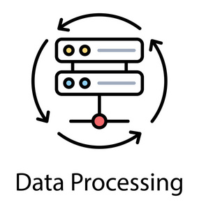 具有处理箭头的 Web 主机服务器, 数据处理平面图标