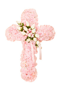 丝绸葬礼插花在十字架的形状照片