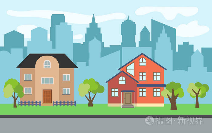 夏季城市景观.背景街景景观