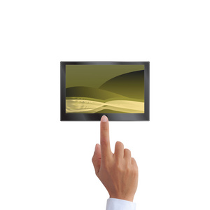 触摸屏平板电脑或 pc 机上白色隔离上指向的手