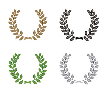 芫荽, 月桂叶, 矢量速写,白色上孤立设置从金月桂树和橡树花环月桂