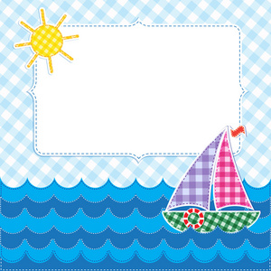 海洋与军舰帧与多彩的帆船照片