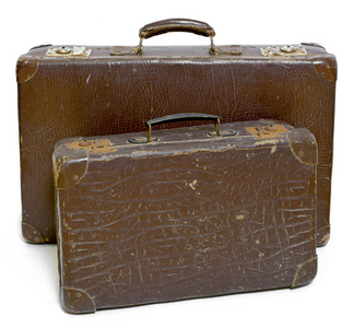 旧手提箱, 旅行物品, 行李或行李。老式手提箱, 复古, 真皮手提箱, 在白色背景下隔离