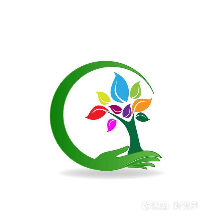 健康自然手护理树徽标向量