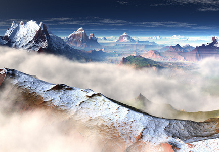 多云的天空和山脉自然场景