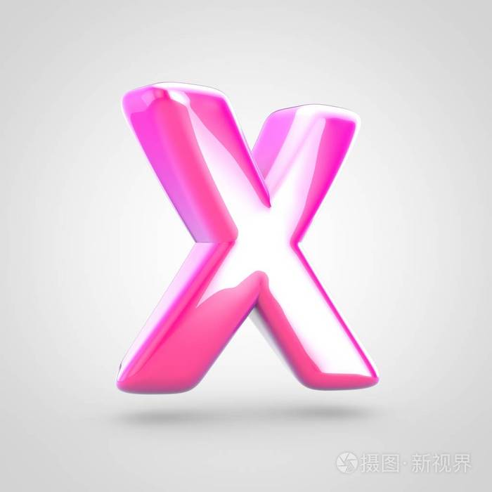 粉红色字母 x 大写.3d 渲染白色背景下的亮闪闪发亮的粉红色字体