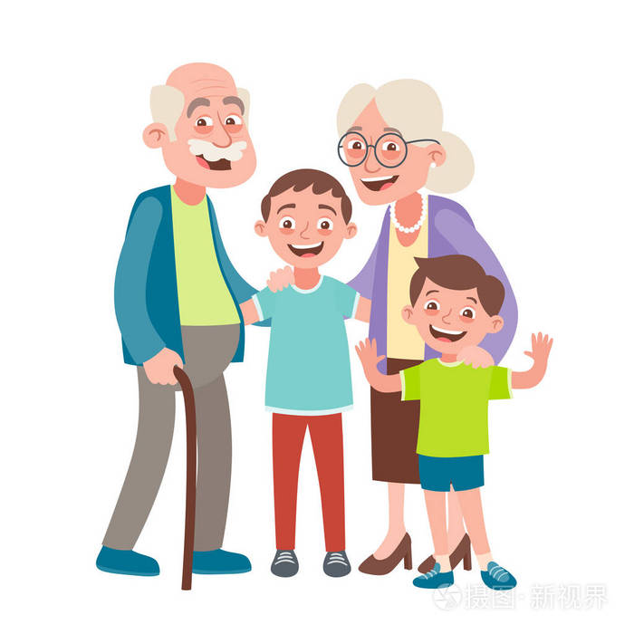 快乐祖父母日概念.卡通风格中的矢量插图, 在白色背景下被隔离