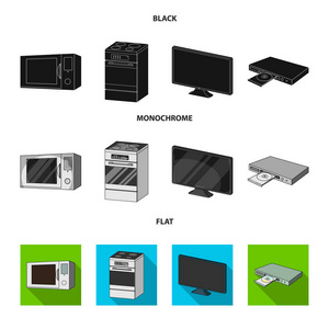 家电和设备黑色, 平, 单色图标在集合中进行设计。现代家电矢量符号股票 web 插图