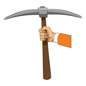 情头手绘简单锄头在手.手绘.矢量插图, 在白色背景下隔离照片