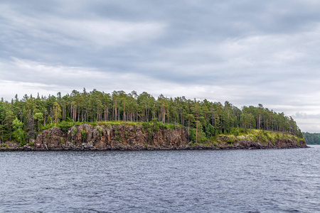 俄罗斯卡累利 Valaam 岛岩石海岸的森林