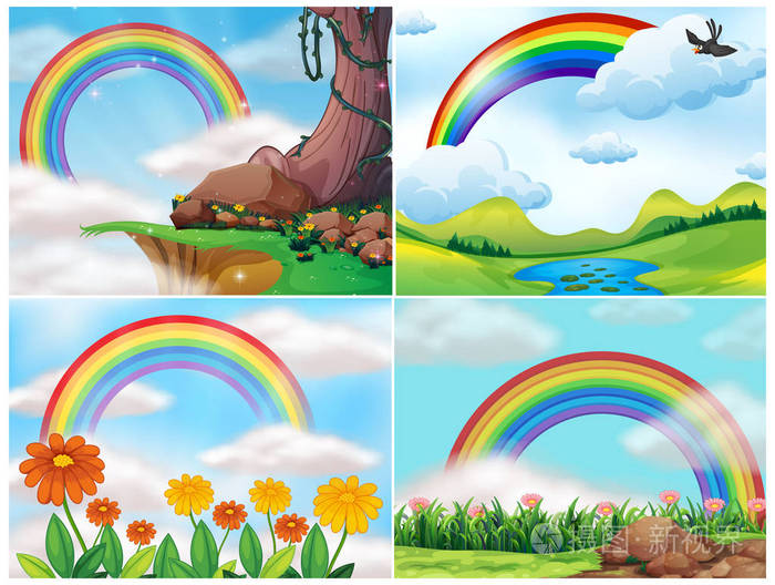 一组山景彩虹插画插画-正版商用图片0535lg-摄图新视界